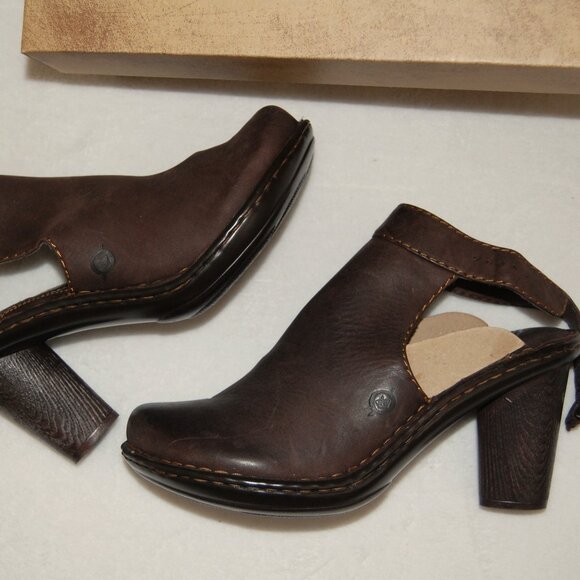 NIB Born Giddy Brown Leather Clog Mule Slingback Heels, Women Size US 8 MW - Picture 8 of 8